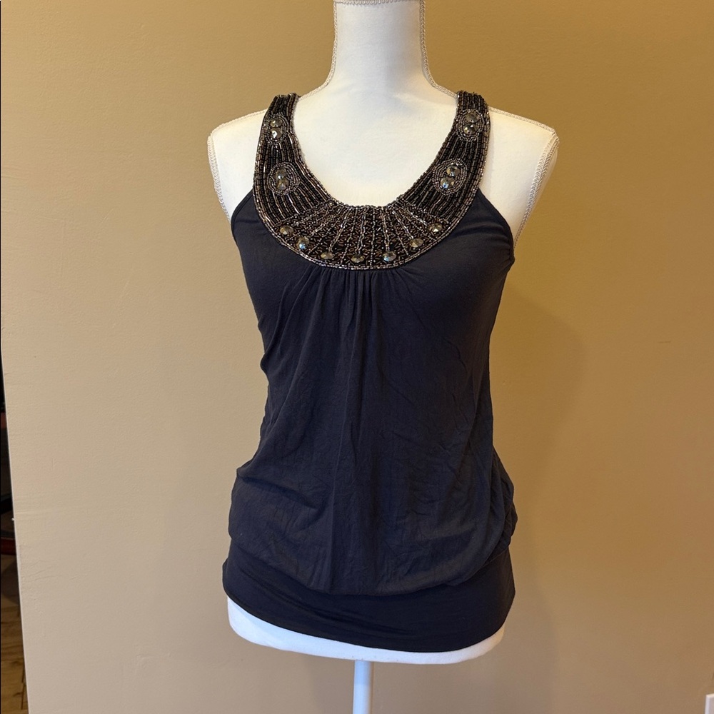 Embellished Halter Top with Beaded Neckline